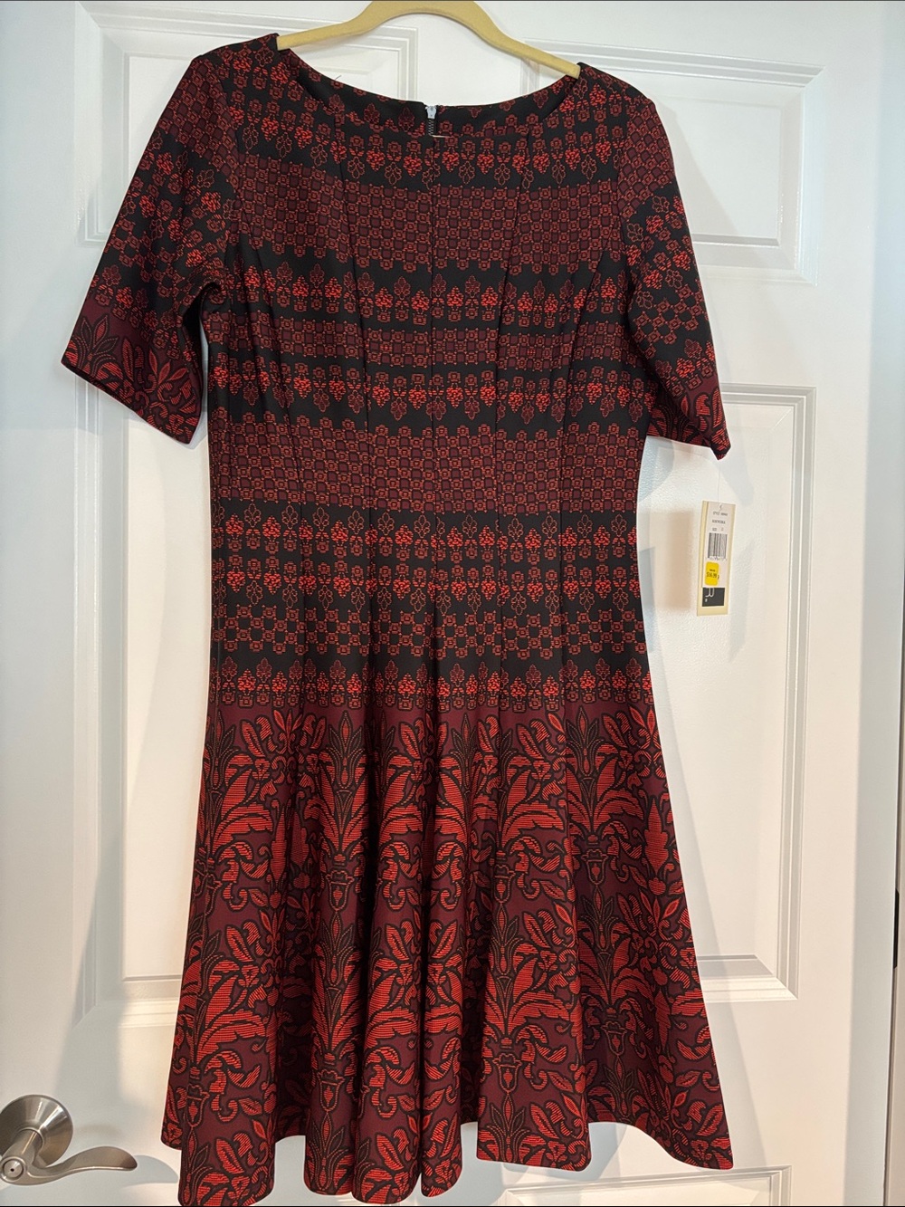 Julian Taylor Red and Black Patterned Fit-and-Flare Midi Dress